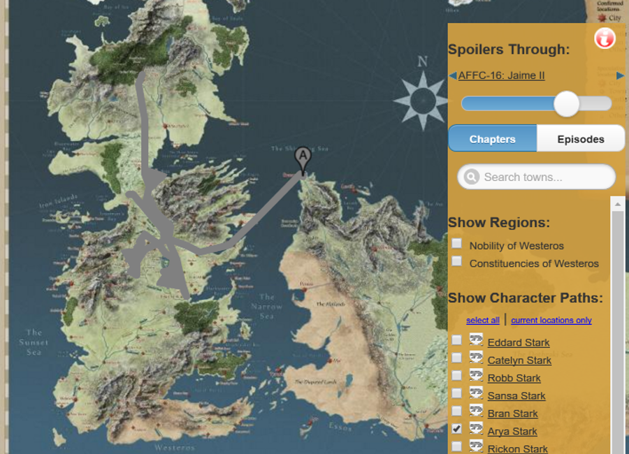 Game of Thrones Map with Spoiler Control